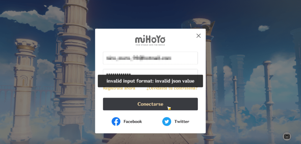 Incorrect code input notification in Genshin Impact interface