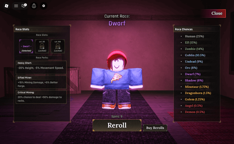 Mining-focused race gameplay in The Forge benefiting strongly from rerolls