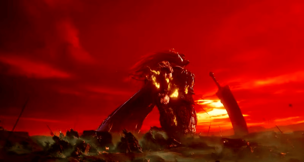 Starscourge Radahn afflicted by Scarlet Rot draining health rapidly during festival boss fight