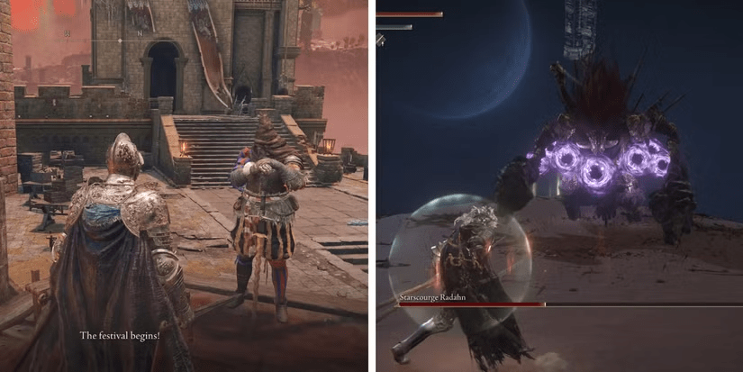 Player circling battlefield while Radahn fights endless festival NPC summons