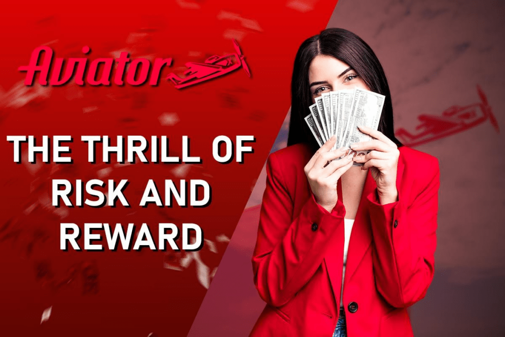Woman holding cash beside Aviator branding illustrating risk, reward, and perceived control