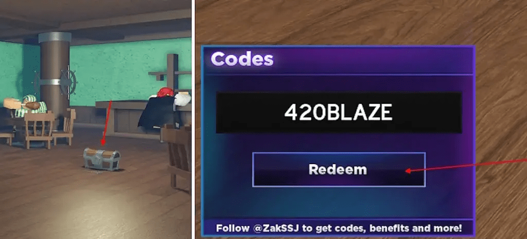 Step by step view of redeeming a Fruit Battlegrounds code