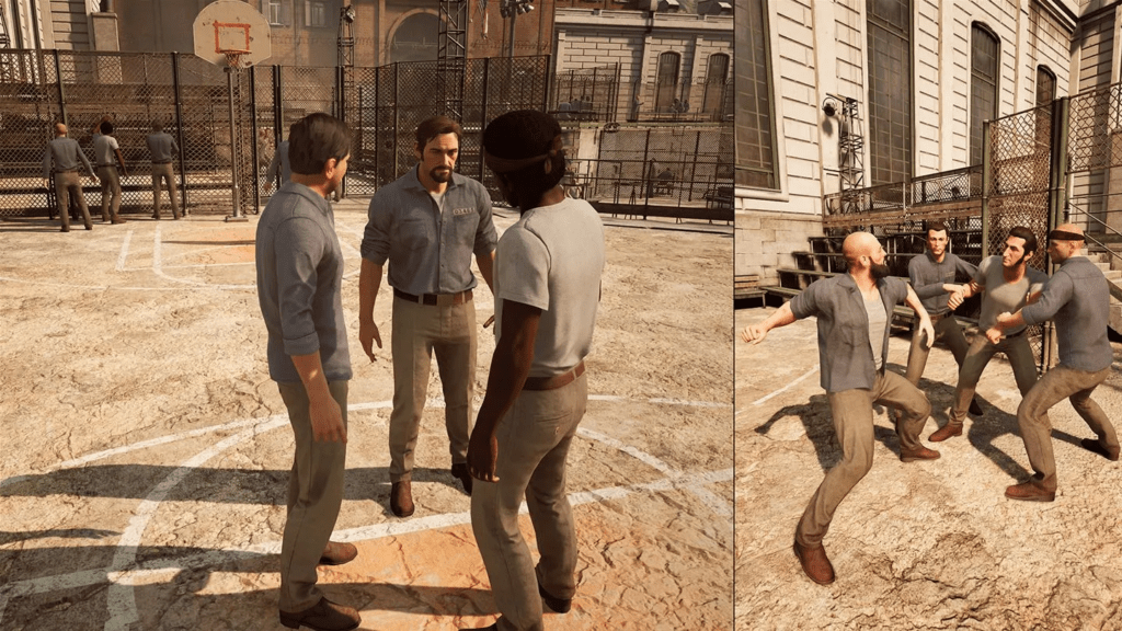 Two players coordinating during cinematic prison escape sequence