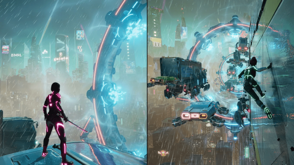 Two players interacting with different mechanical perspectives