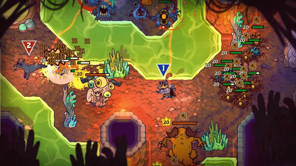 Two-player cooperative Switch gameplay emphasizing shared combat, coordination, and equal player roles