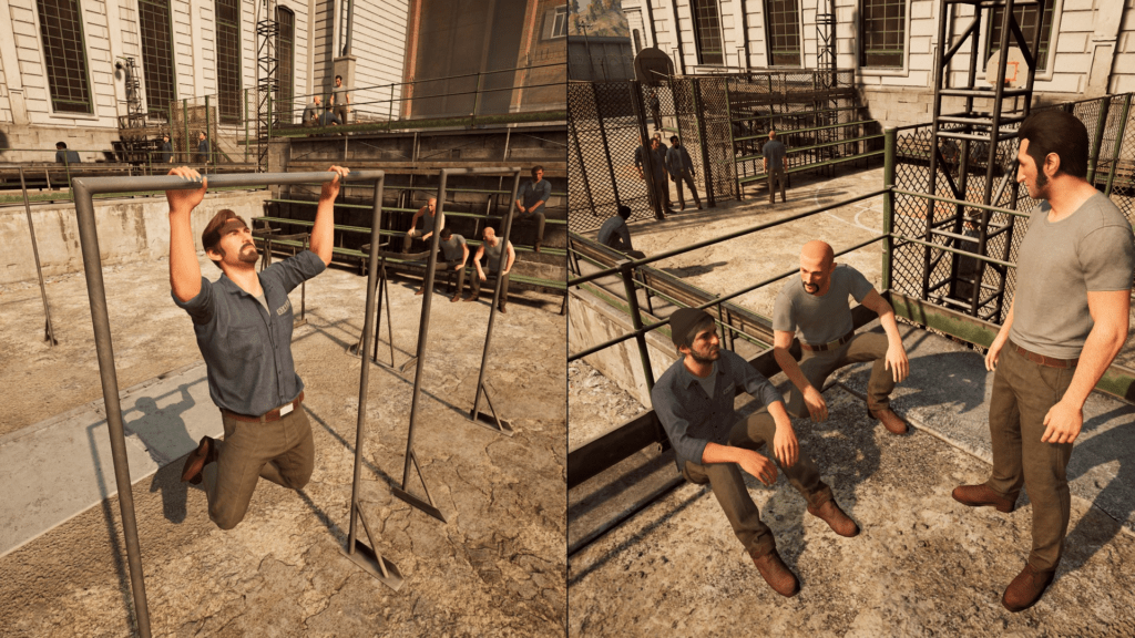 A Way Out gameplay showing cinematic split-screen cooperative prison escape storytelling