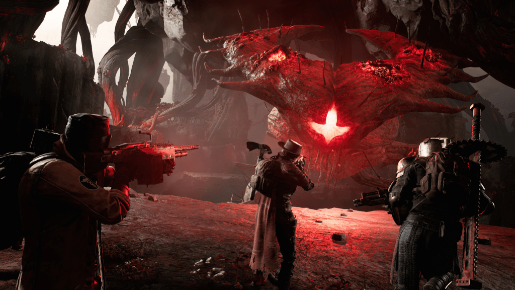 Remnant 2 co-op combat scene showing coordinated players battling high-stakes boss encounter